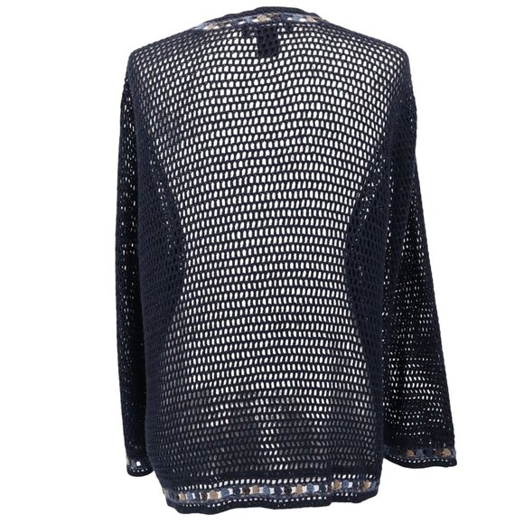 Norton Mcnaughton Open Knit Cardigan Womens M Navy Grannycore Cottagecore Boho - Picture 4 of 16